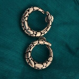 John Hardy Pebble Textured Silver Hoop Earrings